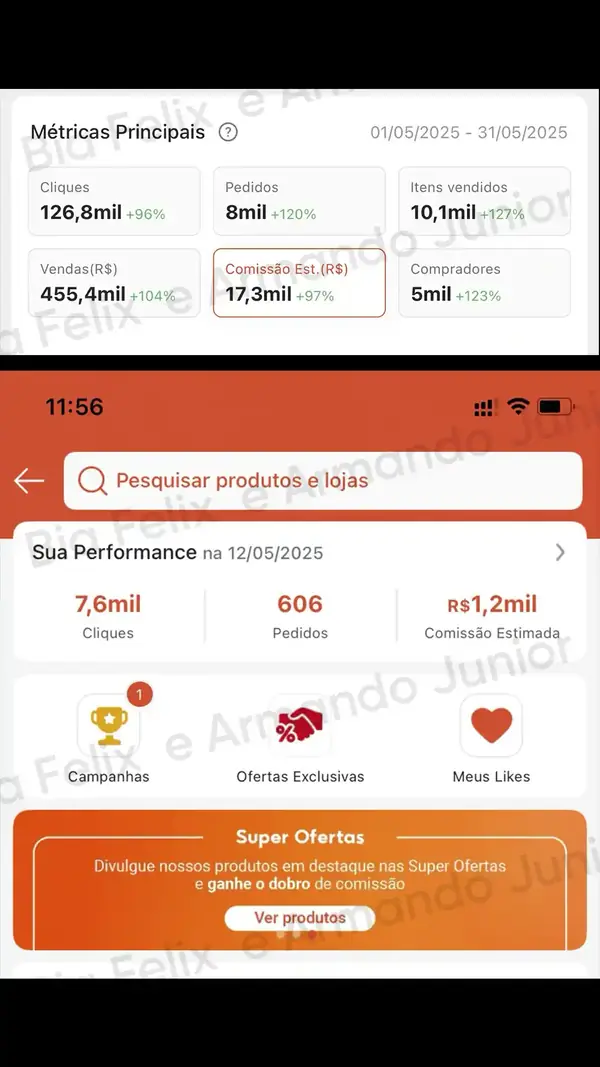 Print de resultado real de Júnior e Bia