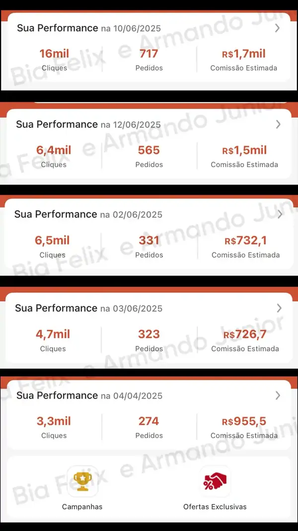 Print de resultado real de Júnior e Bia