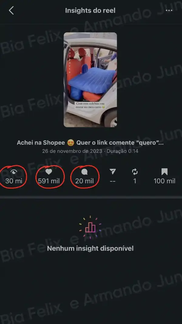 Print de resultado real de Júnior e Bia