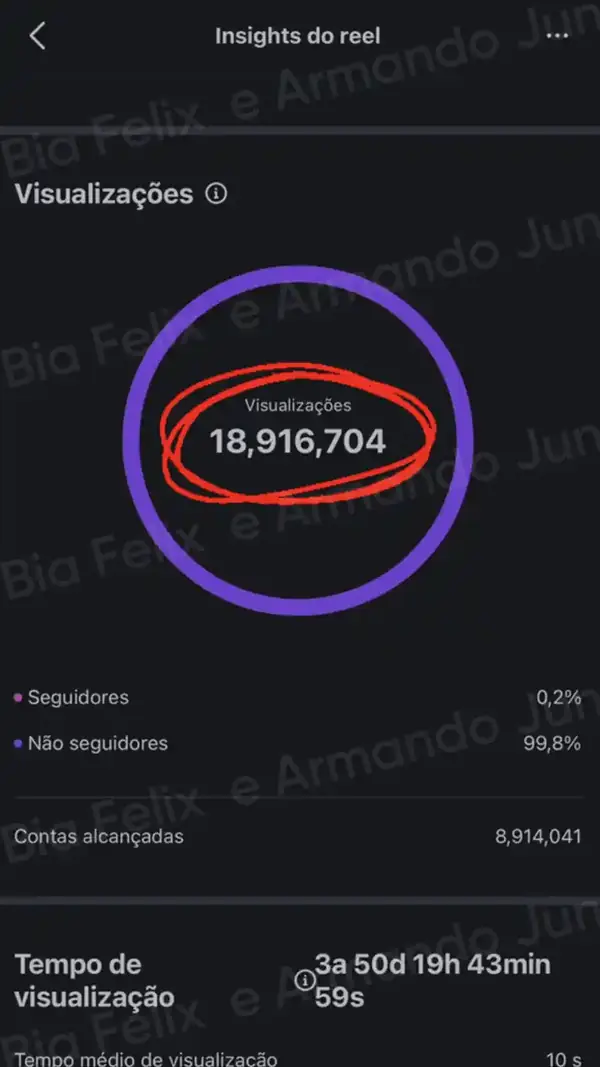 Print de resultado real de Júnior e Bia