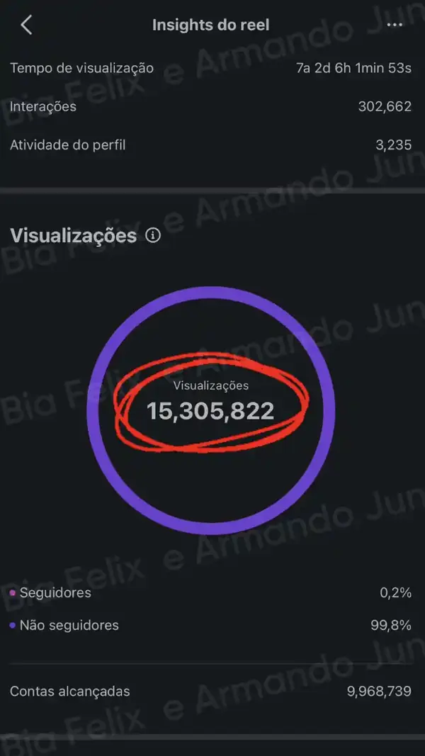 Print de resultado real de Júnior e Bia