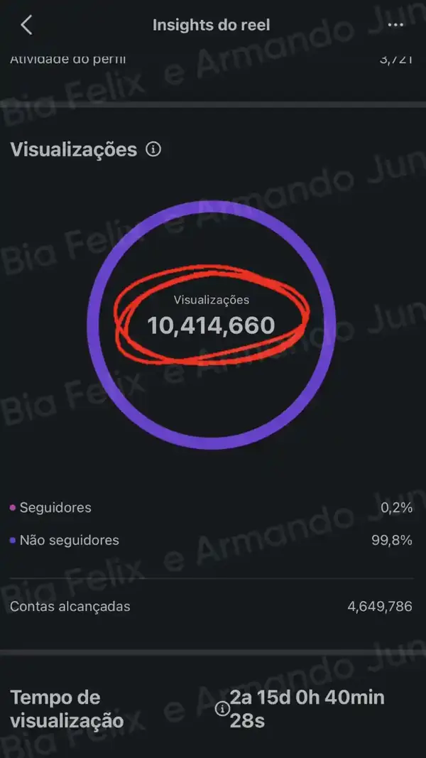 Print de resultado real de Júnior e Bia