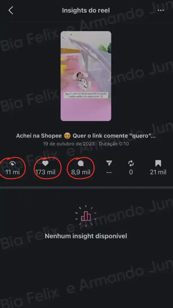 Print de resultado real de Júnior e Bia