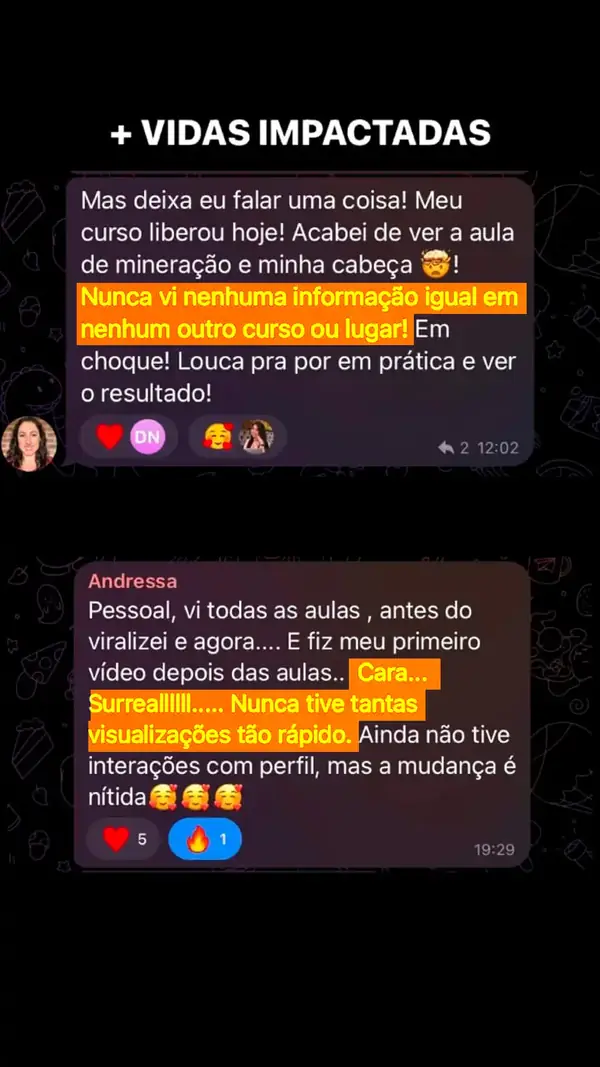 Print de depoimento de aluna do Método Afiliado Viral PRO