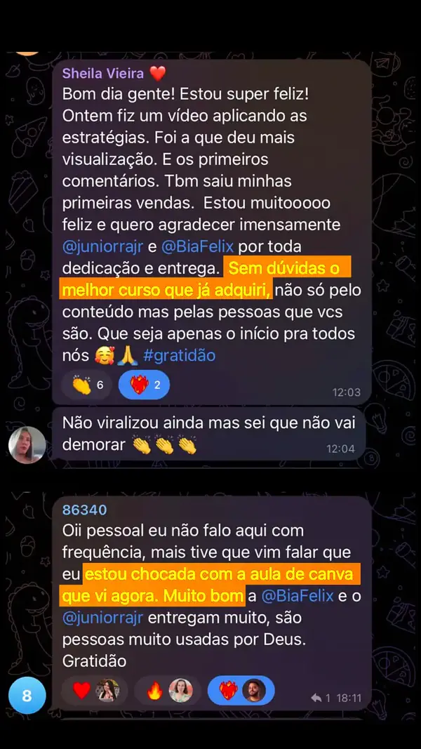 Print de depoimento de aluna do Método Afiliado Viral PRO