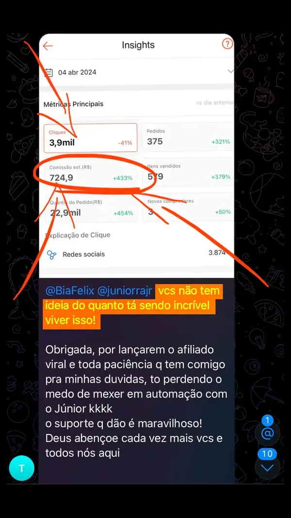 Print de depoimento de aluna do Método Afiliado Viral PRO