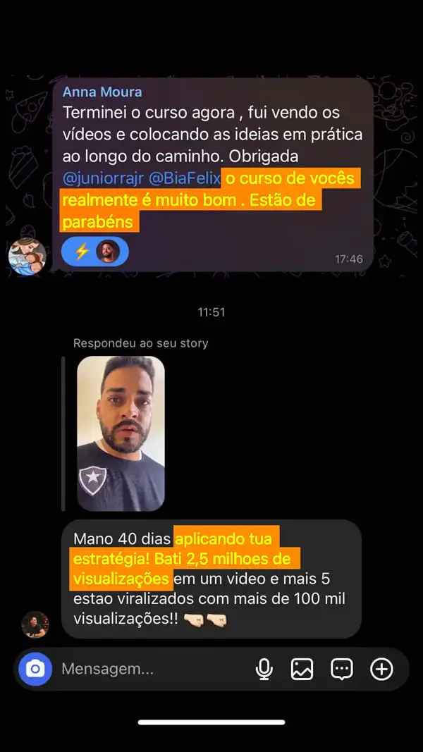 Print de depoimento de aluna do Método Afiliado Viral PRO